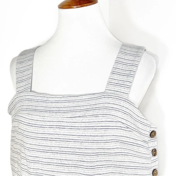 SOLD-Lucky Tassel Tie Waist Peplum Blue White Striped Sleeveless Knit Tank Top - Picture 3 of 10